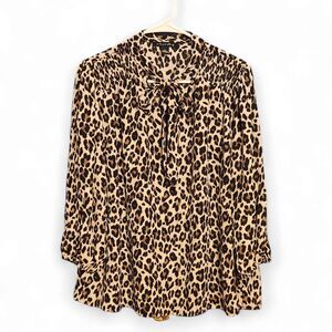 A Love Story Leopard Print Tie-Neck Blouse | Women’s XL | Long Sleeve, Polyester